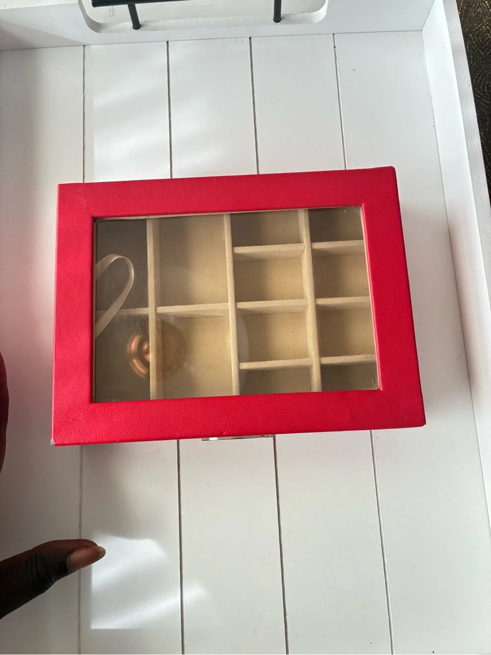 Prestige Red Jewelry Box with Glass Lid - 12 Compartment Display Cas